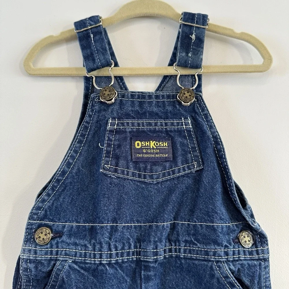 VTG Baby Boys Osh Kosh B'Gosh Bib Overalls Dark‎ Wash Denim Blue 18 Mos 90's